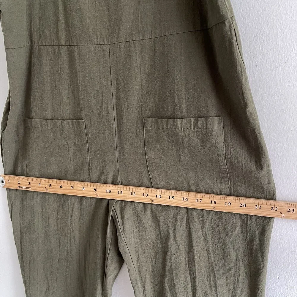 Lagenlook Overall Womens Size L Hunter Green Cotton Blend Slouchy Lightweight - Picture 8 of 10
